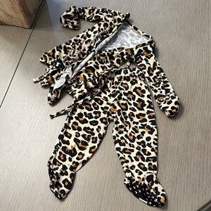 Posh Peanut Leopard Print Footed Matching Set - Black, Brown, Cream